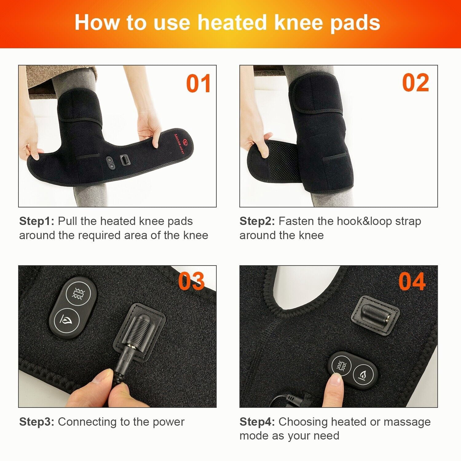 Savior Heat 2PCS Heated Knee Brace for Pain Relief Wireless Electric Heating Knee Massage Pad with Adjustable Temp