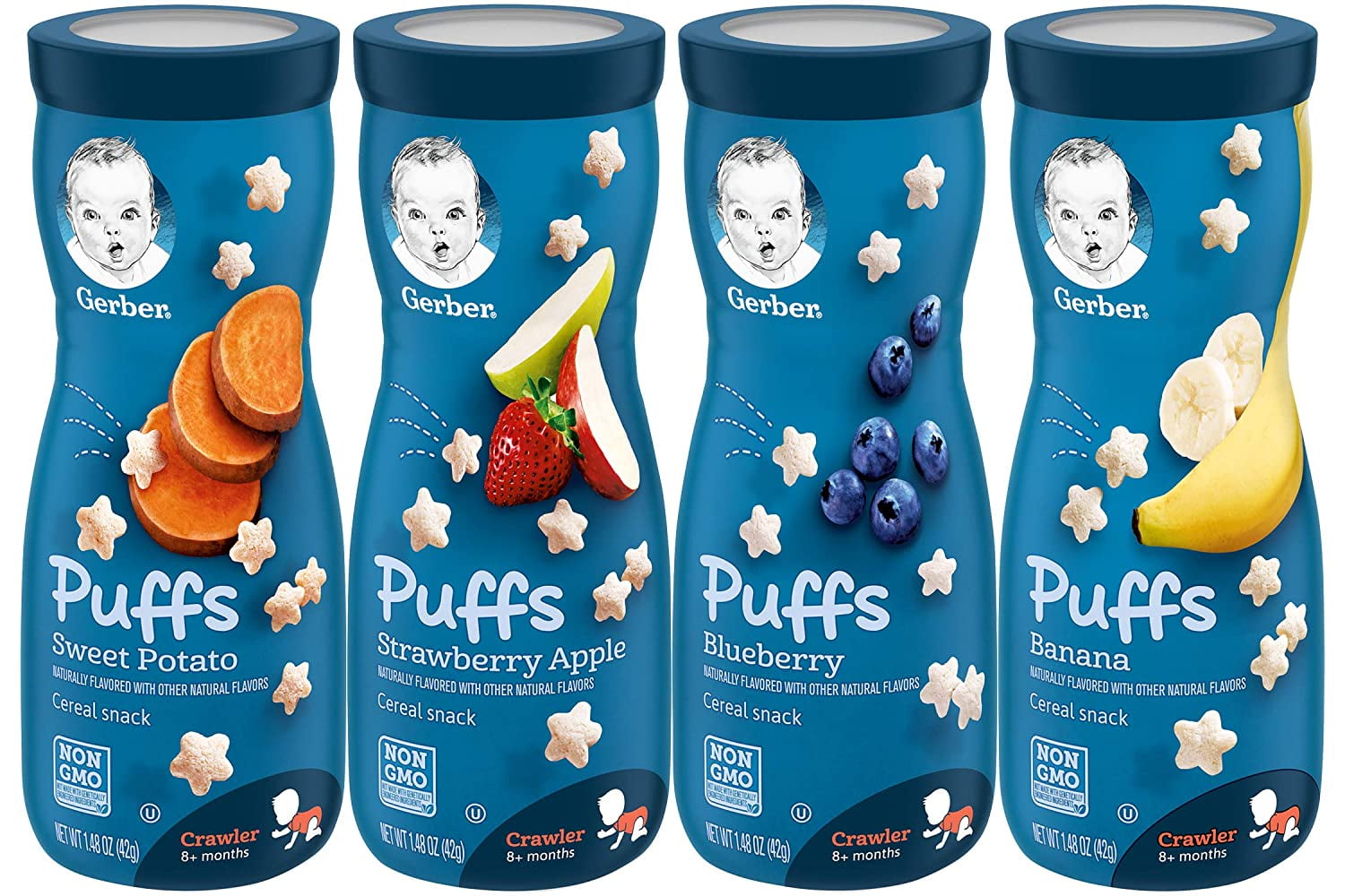 Gerber Puffs Variety Pack, 1 Strawberry Apple, 1 Banana, 1 Sweet Potato