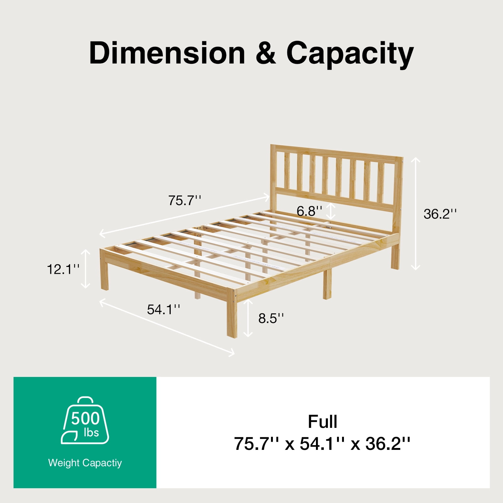Novilla 12" Bed Frame Wood Bed Frame Full with Headboard,Off-White Wood Bed Frame Foundation with Wood Slat Support, No Box Spring Needed, Easy Assembly