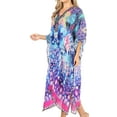 thumbnail image 3 of Sakkas Kristy Long Tall Lightweight Caftan Dress / Cover Up With V-Neck Jewels - Turq / Pink - One Size, 3 of 5