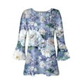 thumbnail image 5 of Aloohaidyvio 3/4 Sleeve Shirts for Women,Women's Casual Floral 3/4 Sleeve T-Shirts V Neck Ruffle Sleeve Tunic Tops Boho Button Basic Tees Blouses, 5 of 5
