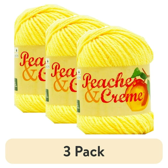 (3 pack) Peaches & Creme Solid 4 Medium Cotton Yarn, Sunshine 2.5oz/70.9g, 120 Yards