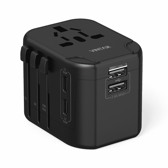 Universal Travel Adapter, VINTAR International Plug Adapter with 2 USB C and 2 USB Ports, Travel Essentials Power Adapter, Worldwide All-in-One Outlet Converter for Europe UK USA AUS(Type C/G/A/I)