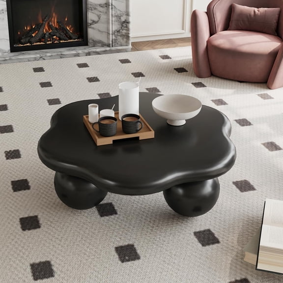 YWEN 35.03" Cloud Coffee Table for Living Room Unique Coffee Table Modern Low Coffee Tables Cute Center Table with 3 Ball Legs for Small Space Apartment