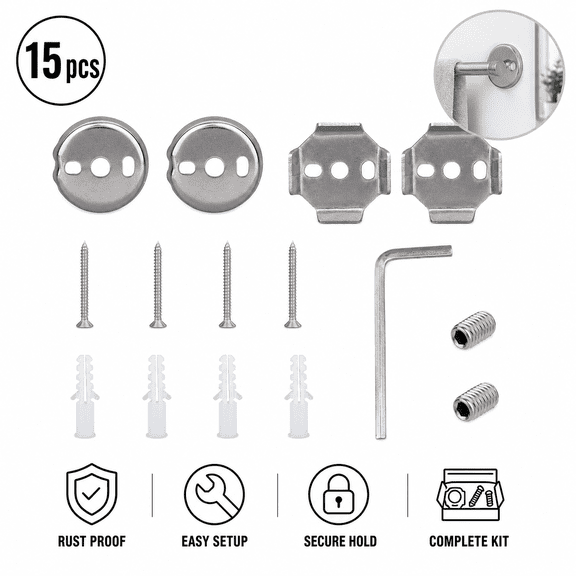 15pcs Towel Bar Replacement Parts Set, Stainless Steel Mounting Brackets 1.7" Round Plates for Bathroom Towel Rack