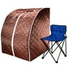 Large Low EMF/EMR Negative Ion FIR Infrared Portable Indoor Sauna w/ Chair and Heated Footpad - Brown