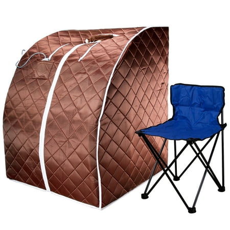 Emf Free Infrared Sauna Large Low EMF/EMR Negative Ion FIR Infrared Portable Indoor Sauna w/ Chair and Heated Footpad - Brown ()