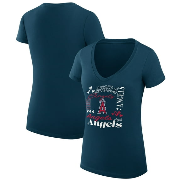 Women's G-III 4Her by Carl Banks Navy Los Angeles Angels Collage Team Graphic V-Neck Fitted T-Shirt