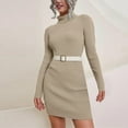 thumbnail image 2 of Pxiakgy Ladies Autumn Winter Turtleneck Knitted Sweater Dress Long Sleeve Stretch Dress Khaki + XL, 2 of 4