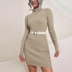 thumbnail image 5 of Vestidos midi de manga larga para mujer, ropa de calle ajustada de otoño, elegante vestido blanco de cuello alto de punto acanalado, vestido liso para mujer, ceñido al cuerpo, 5 of 5