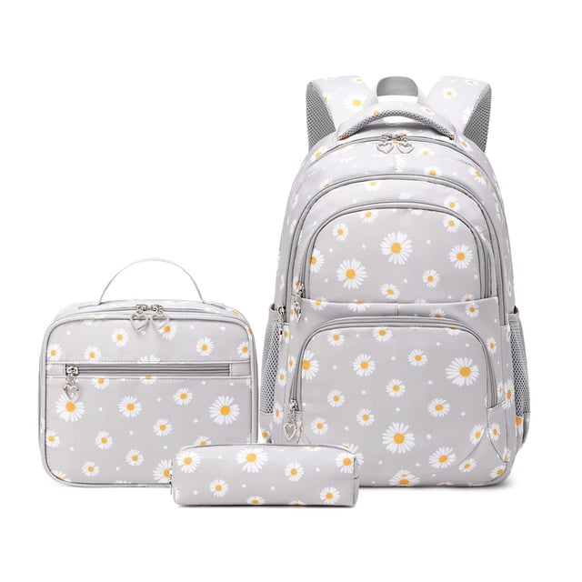 Set de mochilas EKUIZAI Daisy Prints para niños con lonchera y estuche para lápices