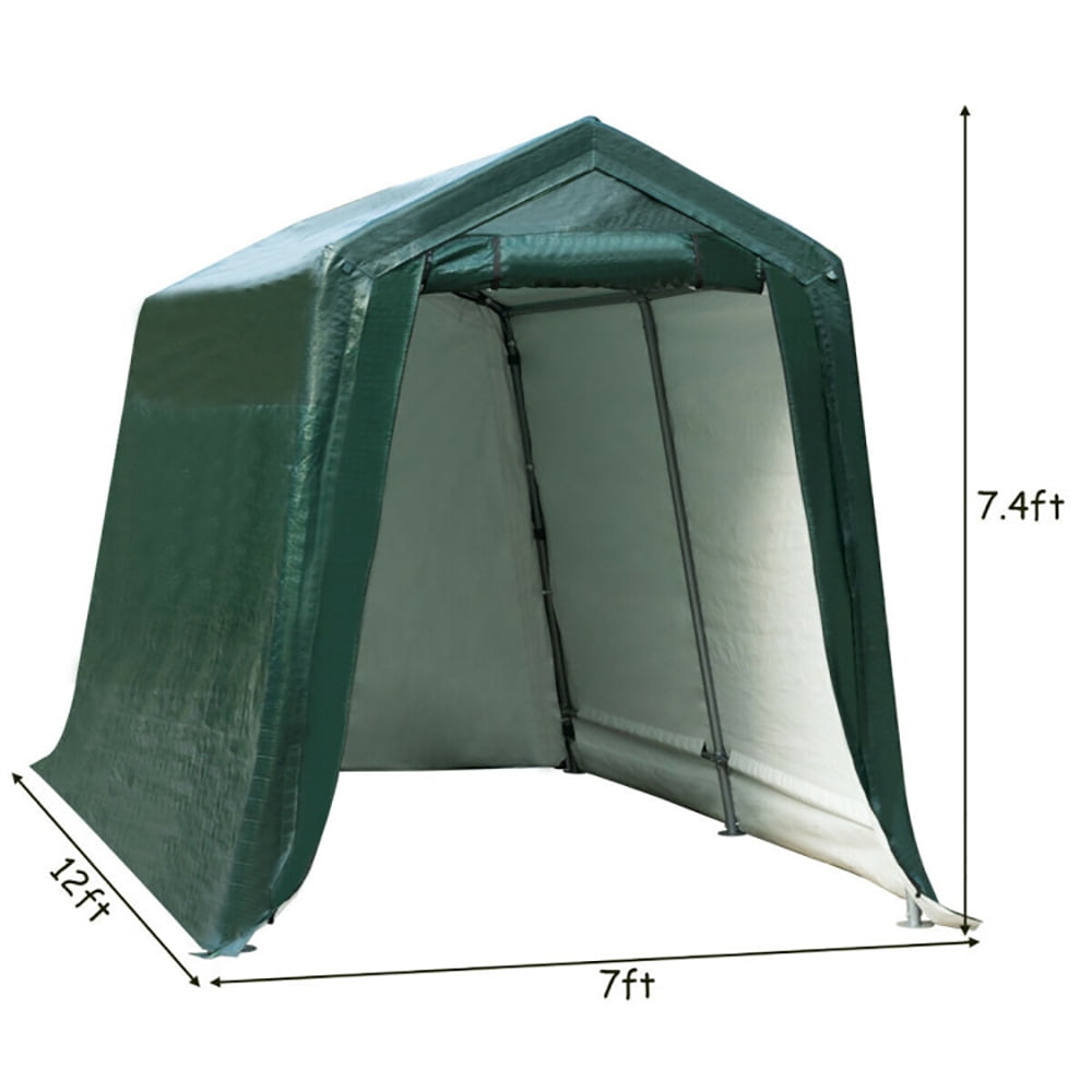 Spaco Outdoor Carport Shed with Sidewalls and Waterproof Ripstop Cover-7 x 12 ft, Extra Large Portable Car Tent Garage for Car, SUV Shelter Logic Storage
