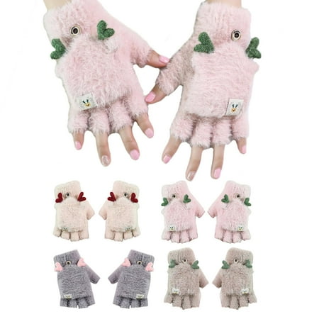 

MEGAWHEELS Winter Knitted Fingerless Gloves-Full & Half Hands Gloves with Cute Antlers Patterns Women & Men Knitting Hands Warmer for Typing