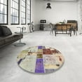thumbnail image 4 of Ahgly Company Machine Washable Indoor Round Abstract Mauve Taupe Purple Area Rugs, 7' Round, 4 of 7