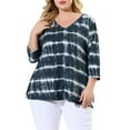 thumbnail image 5 of Unique Bargains Women's Plus Size Outfits Fashion Tie dye V Neck 3/4 Sleeve Tops 3X Grey, 5 of 6
