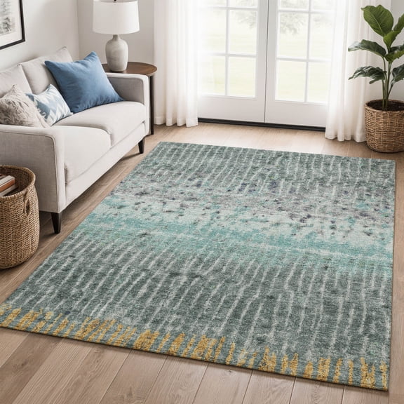 Addison Rugs Mayfield Premium Machine Washable Transitional Lodge Teal Rectangle Rug, 10' x 14'