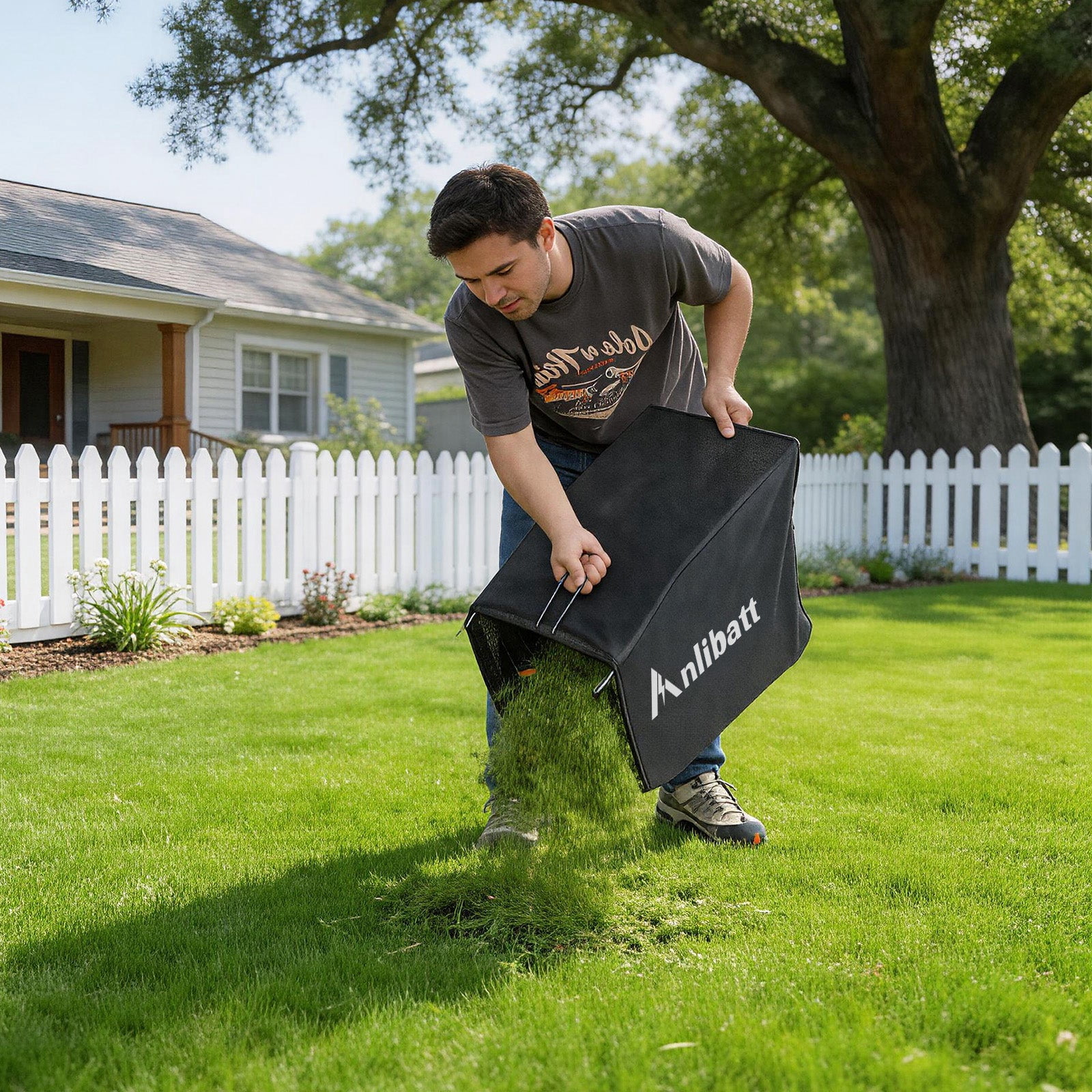 ANLIBATT 15 Inch Corded Electric Push Lawn Mower With 9.2 Gallon Collection Bag, 5-Position Height Adjustment, Lightweight for Yard & Garden