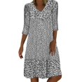 thumbnail image 2 of Mid Sleeved V Neck Medium Length Dress With Floral Dresses For Women Shirt Dress Grey XXXXXL, 2 of 4