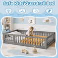 thumbnail image 5 of PAPROOS Twin Montessor Floor Bed, Solid Wood Toddler Bed with Safety Guardrail and Door, Easy Assembly, Low-to-Floor Bed Frame with Slats for Kids, Gray, 5 of 8