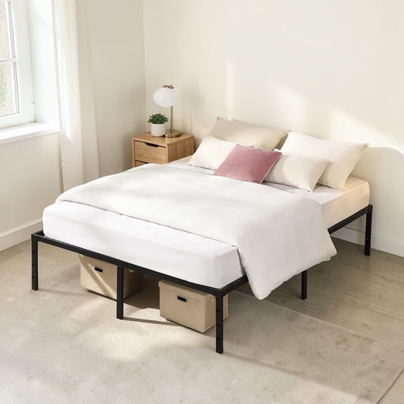 GZXS Queen Size Metal Platform Bed Frame, No Box Spring Needed, Under-Bed Storage Space, 78.7"L x 63"W x 16.5"H, Black
