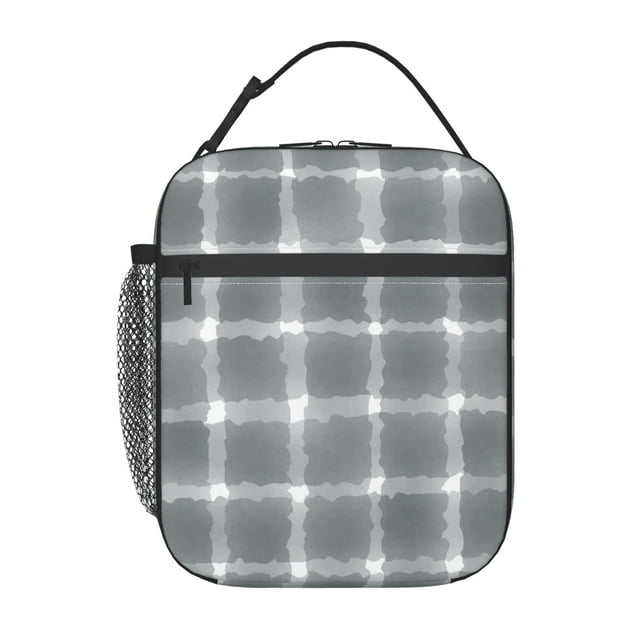 YFYANG Réutilisable Adulte / Enfant Portable Lunch Sac, Grey Abstract Watercolor Plaid Mains Libres Poignée Isolation / Sac Froid pour l'École, le Travail, les Pique-Niques, Voyage