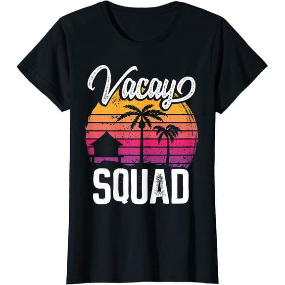 Vacay Squad Summer Vacation Family Friends Trip Palm Trees T-Shirt Women Tops