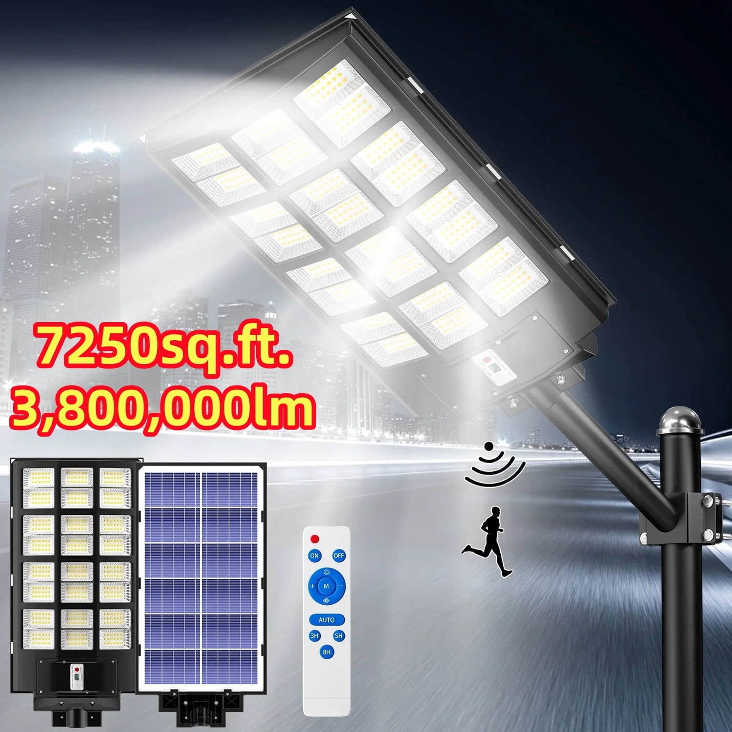 Gefolly 13500W Solar Street Light , Commercial Parking Lot Light, 6500K Dusk to Dawn IP67 Outdoor Security Flood Light with Motion Sensor for Road, Yard