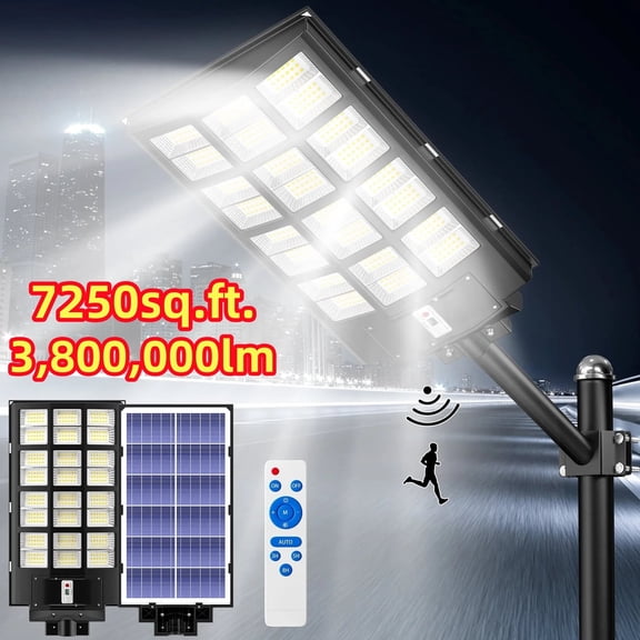 Gefolly 13500W Solar Street Light , Commercial Parking Lot Light, 6500K Dusk to Dawn IP67 Outdoor Security Flood Light with Motion Sensor for Road, Yard