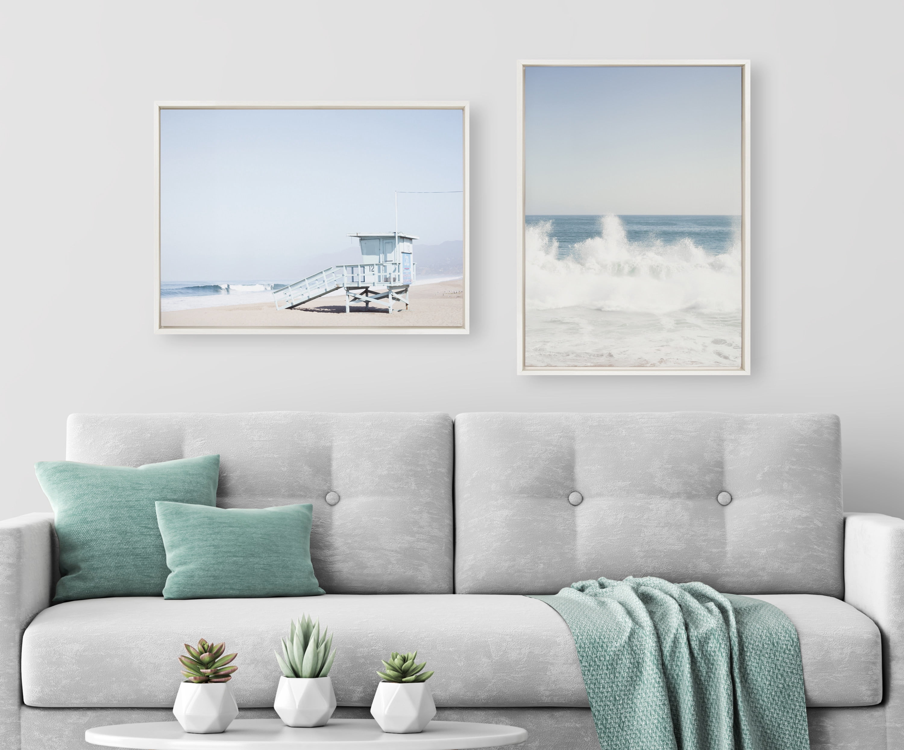 Kate and Laurel Sylvie Waves Crashing Framed Canvas Art Print, 23" x 33", byCaroline Mint