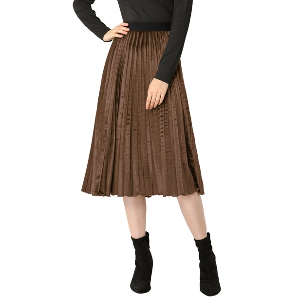 Allegra K Falda Midi Falda Retro Vintage Hasta Los Tobillos Plisada De Terciopelo Con Cintura Elástica Alta Para Mujer Caqui XL