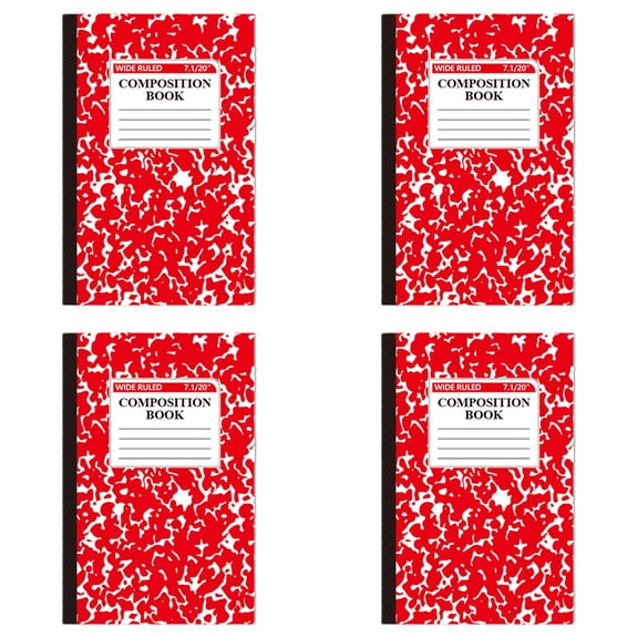 Composition Notebook Cute, 8.27 x 5.51 In Sewn Spine Red Journal, 60 Pages, Exquisite Marble Pattern Book for Creative Brainstorming, 4PCS