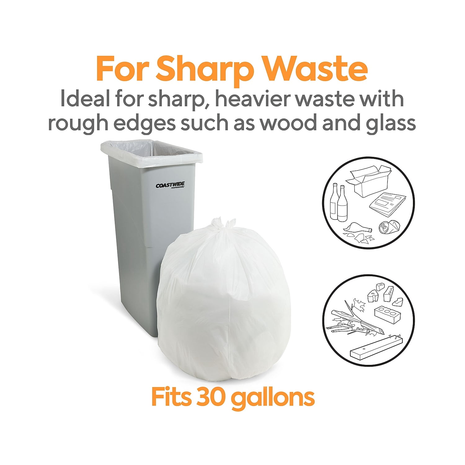 Staples Coastwide Professional 20-30 Gallon Trash Bag 30" x 36" Low Density 0.9 mil White 200
