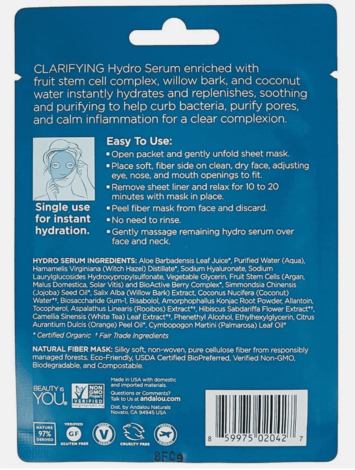 Andalou Naturals Pure Pore Hydro Serum Facial Sheet Mask - 0.6 fl oz Pack of 3