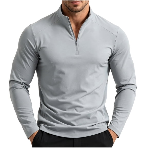 vdgthytj Shirts for Men Long Sleeve Stand Collar Quarter Zip Lightweight Basic Fall Athleisure Pullover Tops(X-Large,Light Blue)