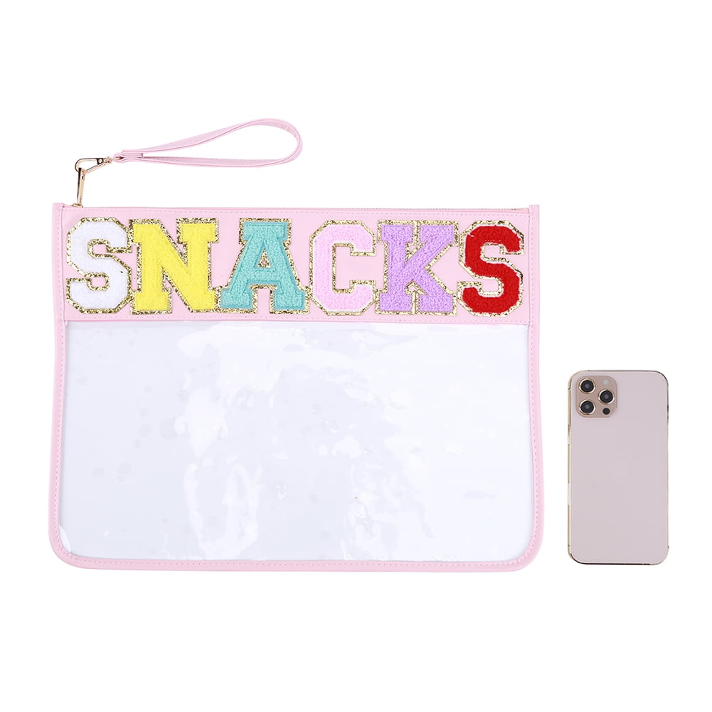 HAIBOLAN Monogram Clear Stadium Purse Bag Chenille Letter Travel Patch  Pouch Snack Makeup Wristlet