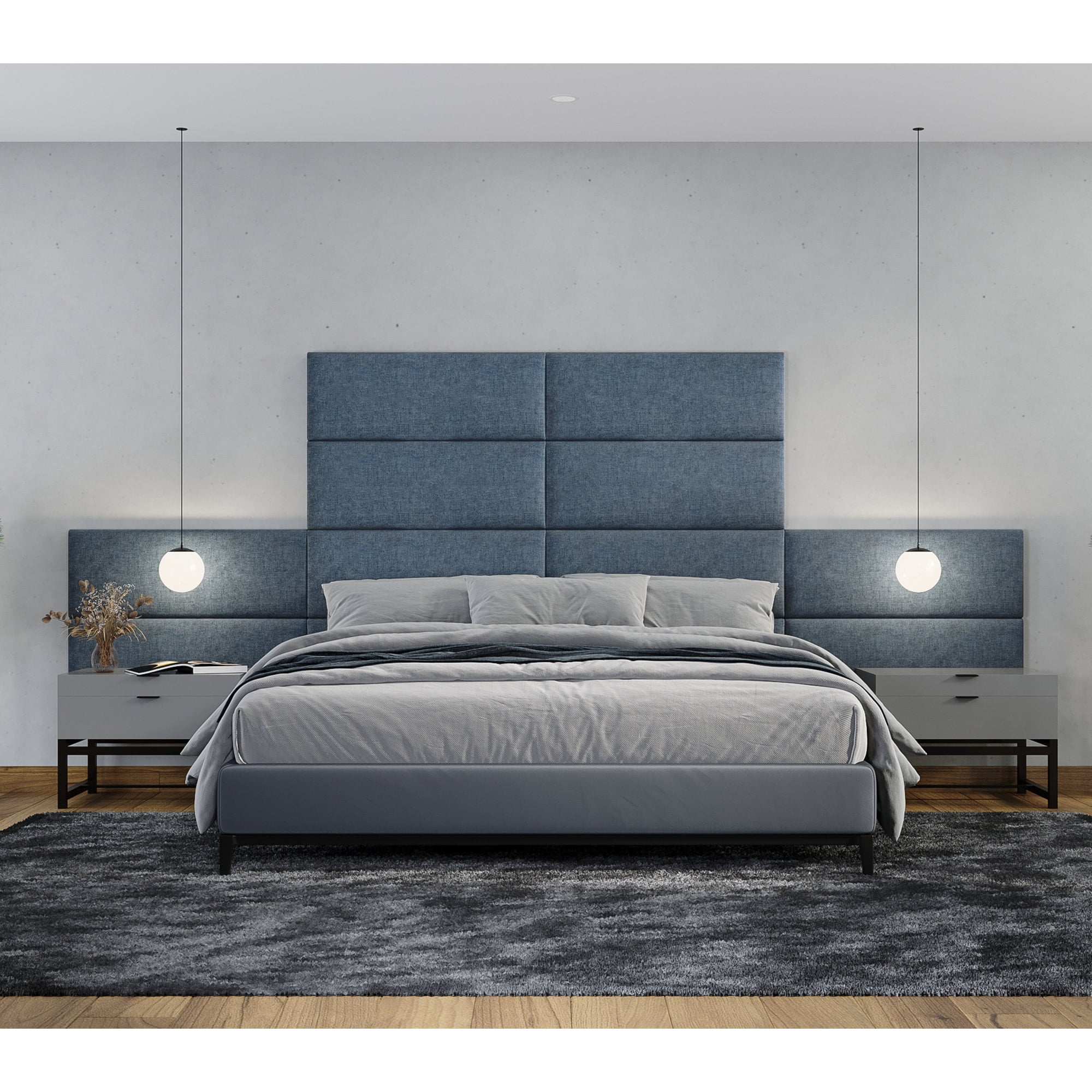 Jaxx Panelist Modern Padded Headboard – Set of 4 Wall Mounted Panels - King, Cypress Green Microvelvet