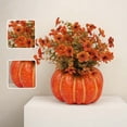 thumbnail image 4 of Centro de mesa de otoño con floras naranjas artificiales en jarrón de calabaza | Decoración de mesa de Halloween para Acción de Gracias | Arreglo floral otoñal realista | Base de espuma | 10,83x6,89, 4 of 7