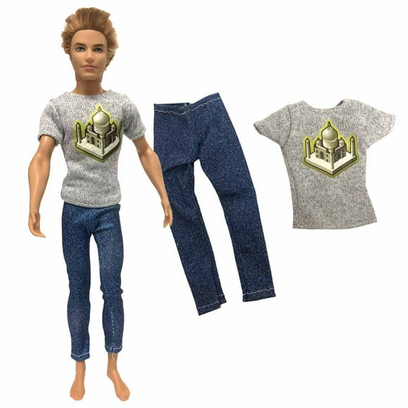 One Set Ken Doll Clothes Fashion Cool Short Sleeve Summer Outfit For Barbie Boy KEN Doll 30cm Doll Best Accessories Gift 058A