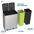 thumbnail image 3 of Tzumi Dual-Compartment Recycling Bin Stainless Steel Trash Can for Kitchen, 16 Gallon Total, 3 of 10