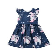 Toddler Girl Flower Unicorn print Casual Dresses Clothing Princess 1-6Y