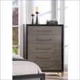 thumbnail image 2 of Chests & Wardrobes, Contemporary Dark Wood Tall Chest - 38"x18"x52"H, Brushed Gold Hardware, Tapered Legs, 5 Drawers | Wood | Brown, 2 of 5