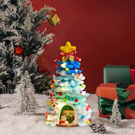 Colorful Christmas Lights 10 in DIY handmade Lighted Mini Christmas Tree Small Desktop Christmas Tree With 20 LED Cones And Christmas Decorations T