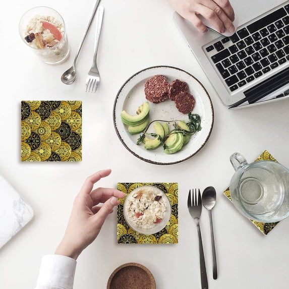 FMSHPON Mandala Set of 6 Coaster for Drinks, Absorbent Ceramic Stone Coasters Cup Mat with Cork Base for Home Kitchen Room Coffee Table Bar Decor