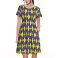 thumbnail image 1 of Bixox Robe d'Été à Manches Courtes pour Femmes Robe Ample Longueur Genou avec Poches-Mardi Gras, 1 of 7