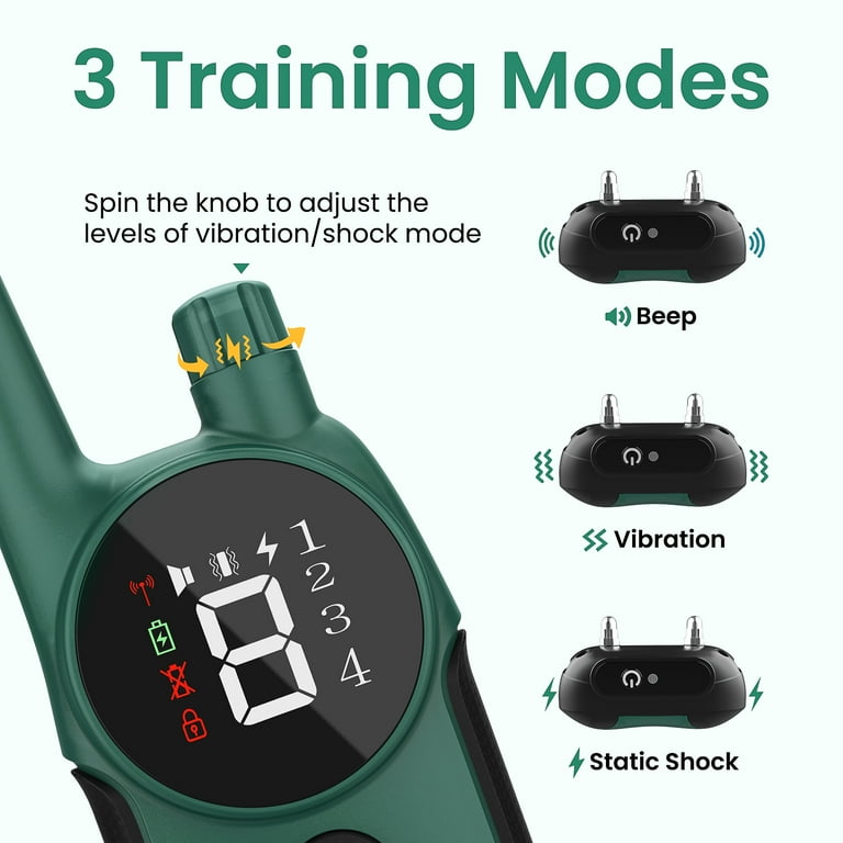 MASBRILL Dog Training Collar 2000Ft Range, Waterproof, Rechargeable, Beep  Vibration Safe Shock, Green