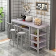 thumbnail image 2 of Recaceik Bar Table and Chairs Set, Kitchen Counter with 3 Tier Storage Shelves,3-Piece Faux Marble Table with 2 PU Cushion Bar Stools, Space Saving Table for Home & Kitchen,Grey, 2 of 6