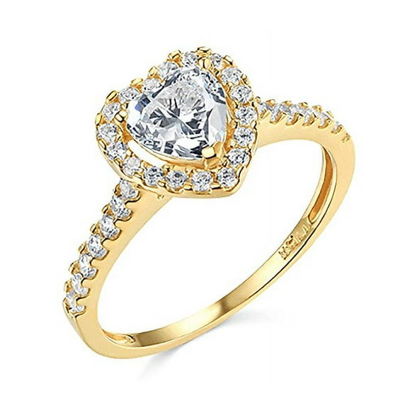 1.90 Ct Heart Shape Halo Engagement Wedding Promise Ring Solid 14K Yellow Gold
