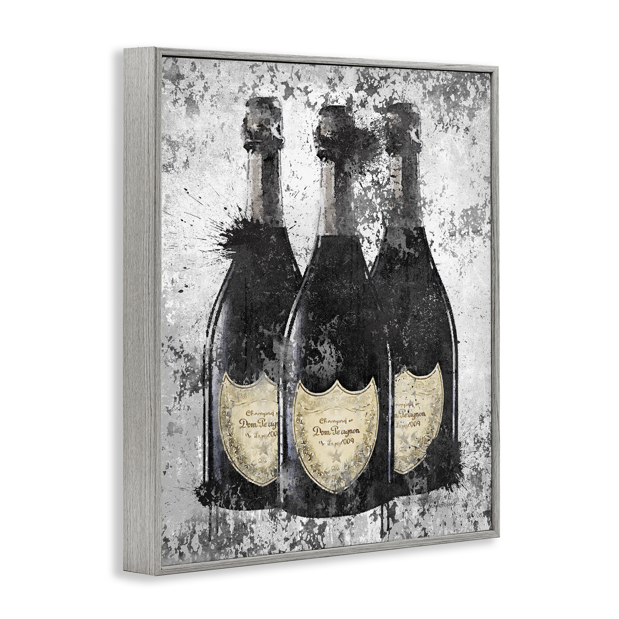 Stupell Industries Champagne Bottles Grey Gold Ink Illustration Framed Wall Art by Amanda Greenwood