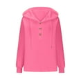 thumbnail image 4 of Lovskoo Waffle Hoodies for Women Dressy V Neck Button Down Blouse Fall Winter Long Sleeve Pullover Solid Color T-shirt Hot Pink, 4 of 8