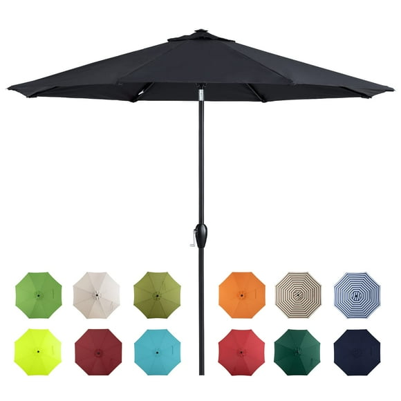 Tempera 9' Outdoor Market Patio Table Umbrella with Auto Tilt and Crank,Large Sun Umbrella with Sturdy Pole&Fade resistant canopy,Easy to set,Space Grey
